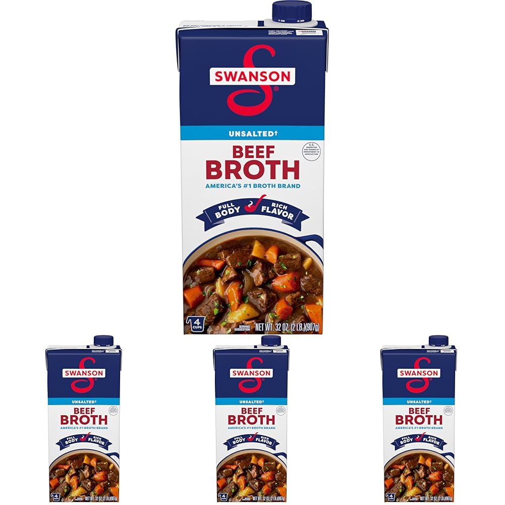 SWANSON S 100% Natural Unsalted Beef Broth, 32 oz Carton (Pack of 4)