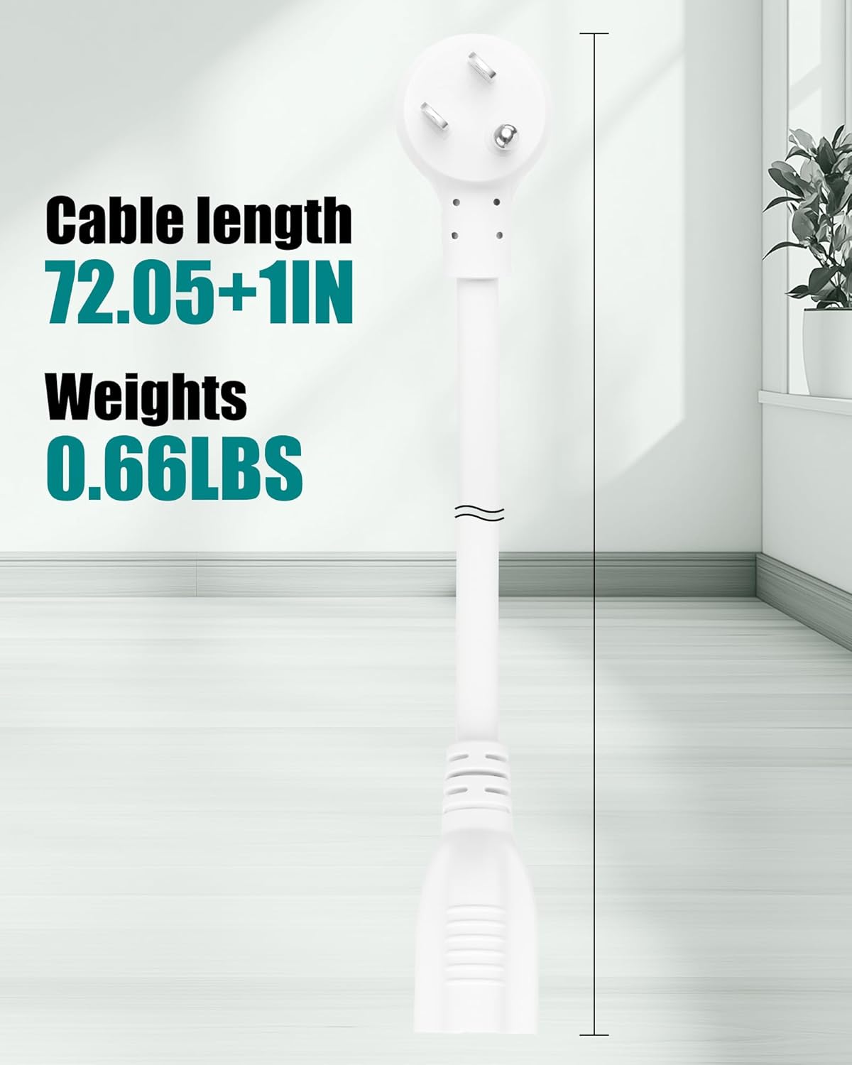 White Flat Extension Cord 6.6FT, Accepts 2- or 3-Prong Device Plugs, Three Prong Extension Cord Indoor 16Awg/1625Watt/13Am