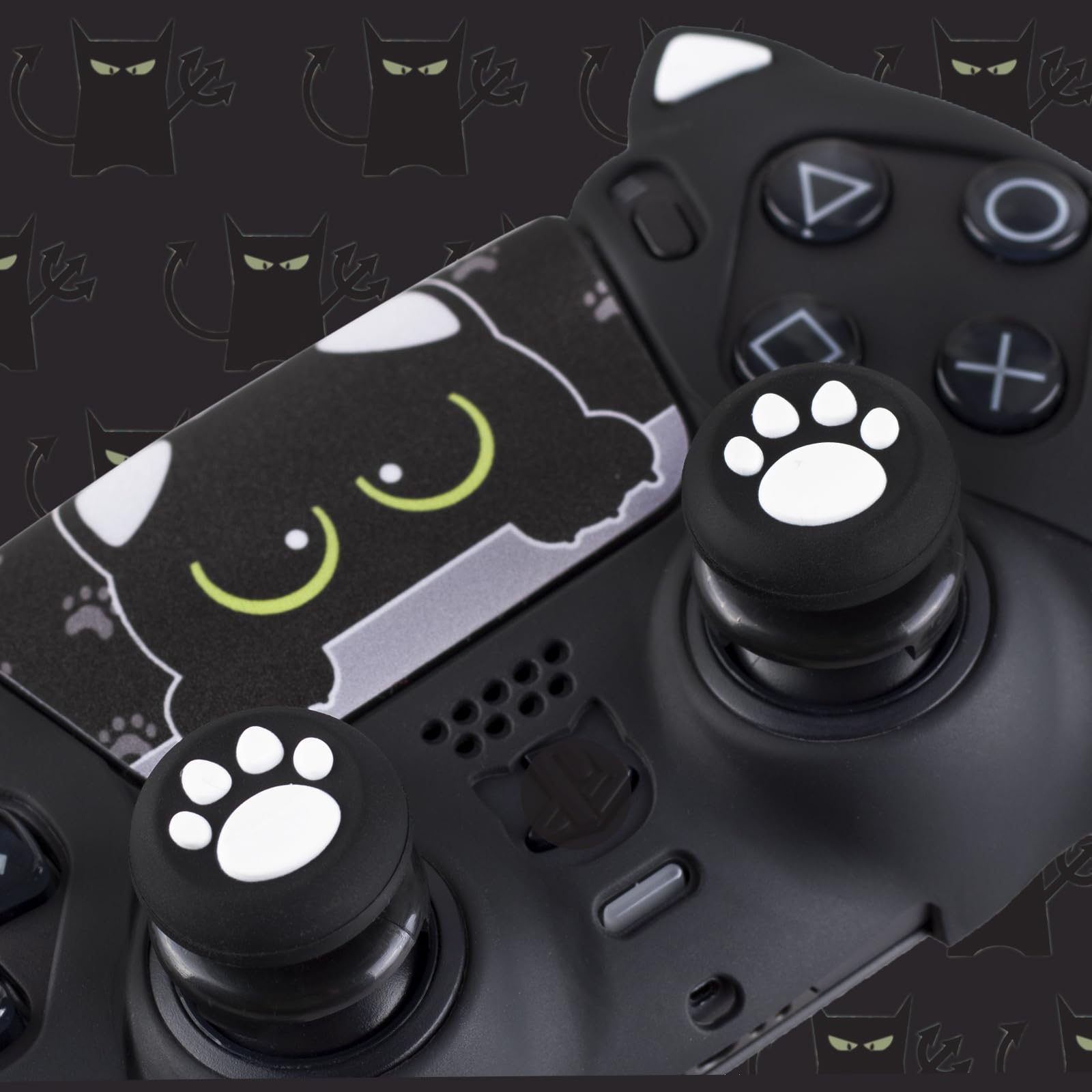 1 x Silikon-Aufkleber und Verlängerungsgriffe für PS5-Controller, Katzen, Schwarz