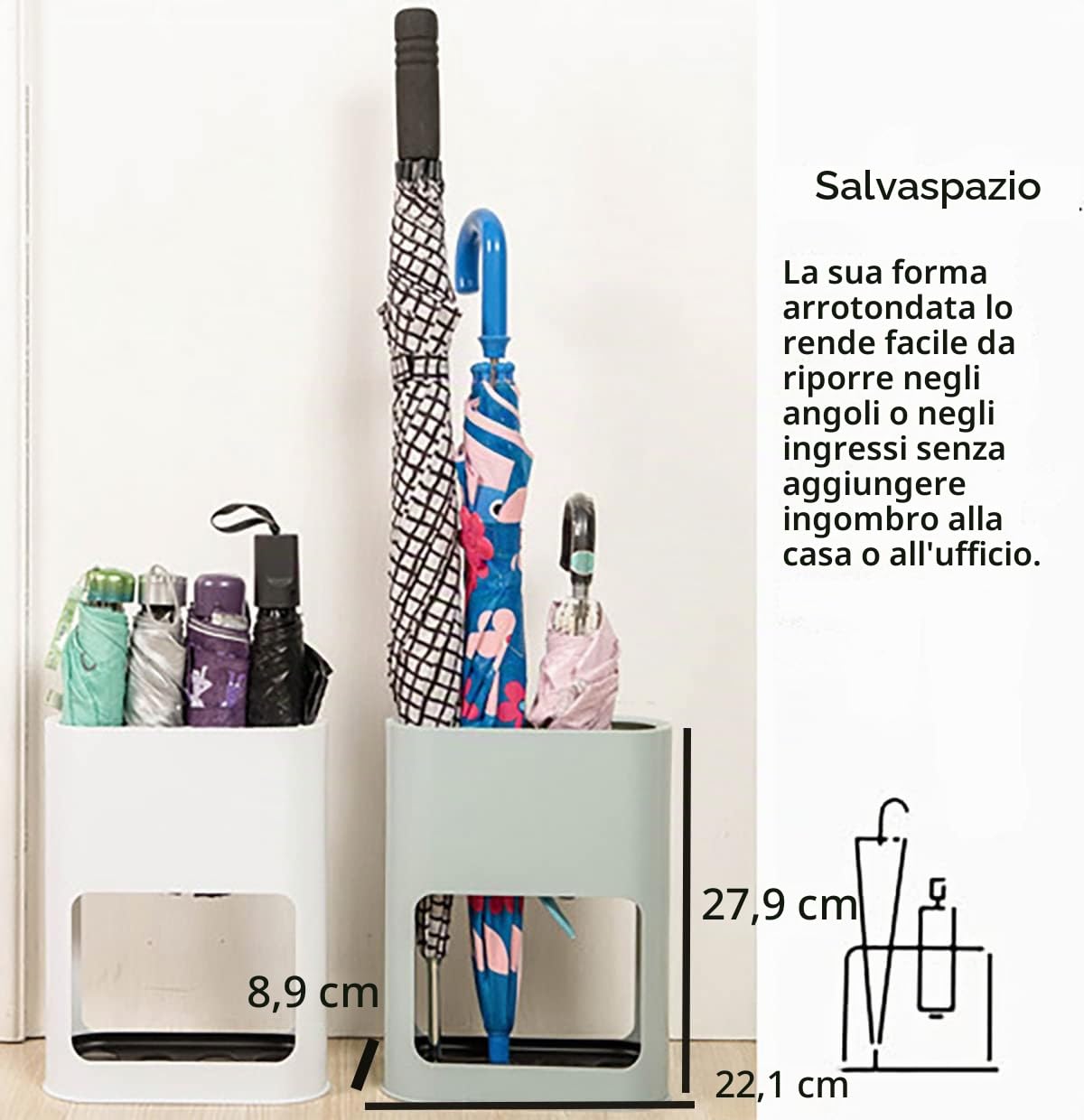 Portaombrelli da passeggio con vassoio idrocopico e ventose, supporto autoportante in plastica per casa e ufficio, collocarsi in corridoio o atrio