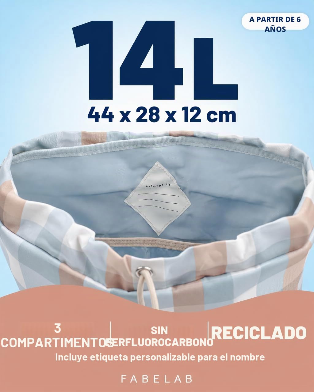 Fabelab Mochila infantil | mochila de jardín de infantes | mochila para niños a partir de 6 años en 100% poliéster reciclado | mochila escolar | mochilas infantiles con capacidad de 14 l