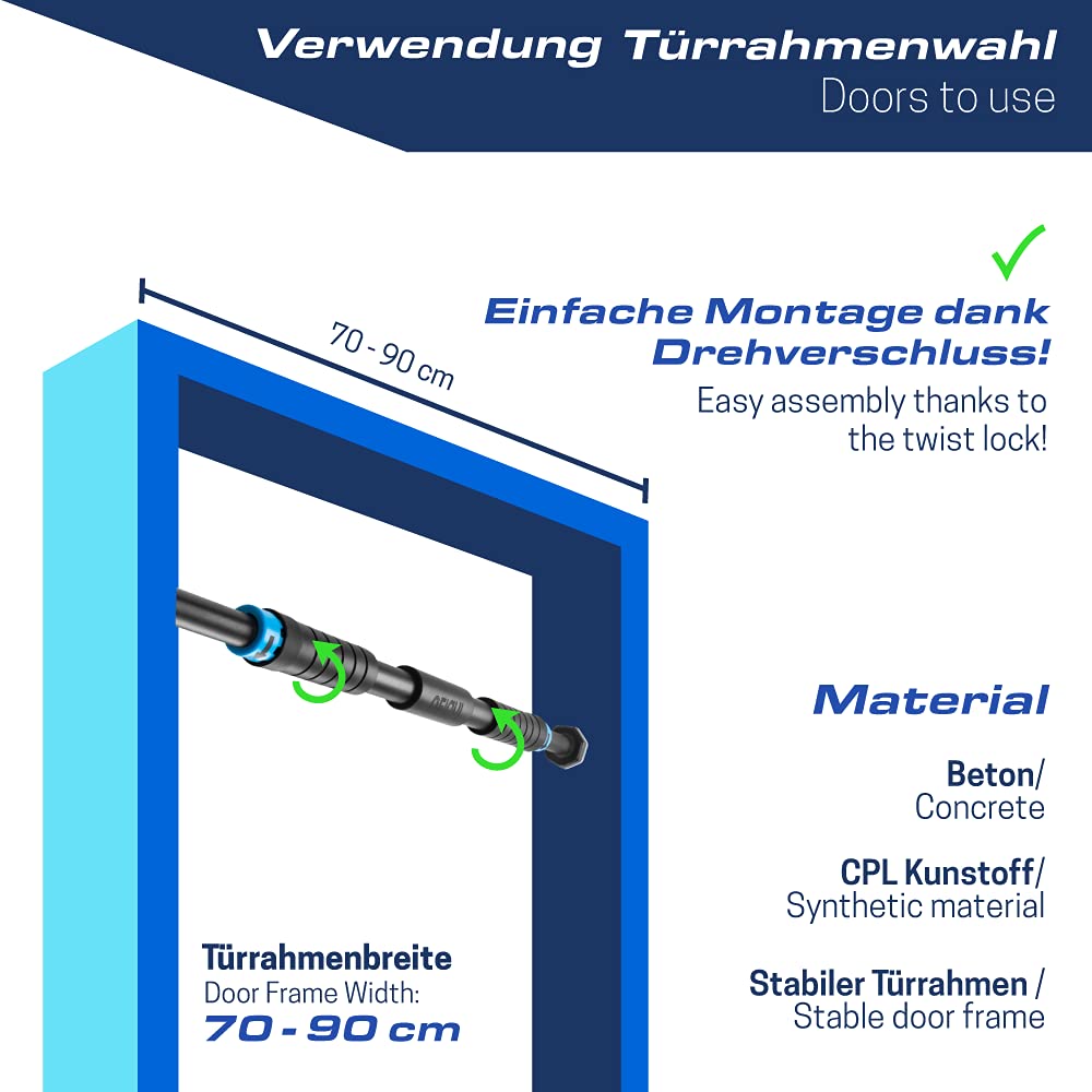 Barre De Traction Elani Robuste Sans Vis Pour Cadre De Porte - Frein Filetage Innovant - 70-90 Cm - Jusqu'à 300 Kg
