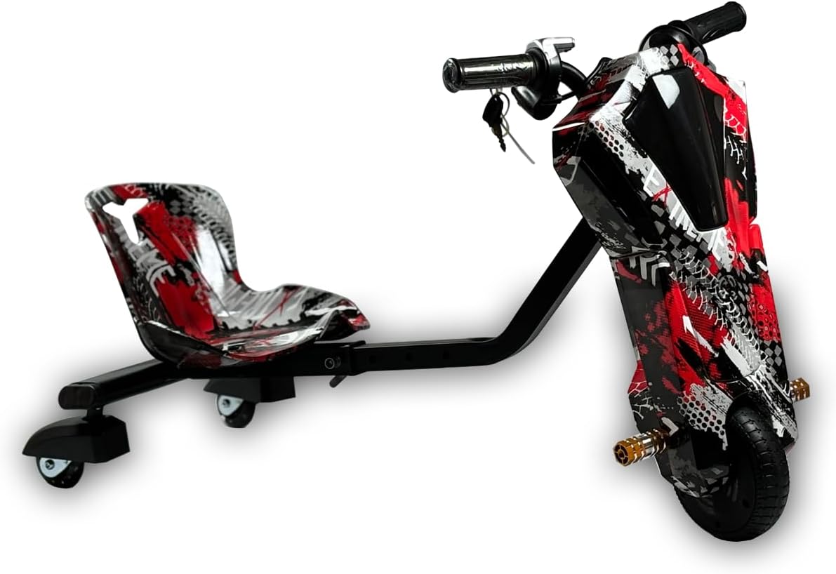 36V Mini Drift Scooter for Kids | Electric Ride-On with 360° Drift Action, LED Lights, Music & Stylish Designs | Durable, Safe, and Fun for Boys & Girls Ages 5-10 (Red Tornado)