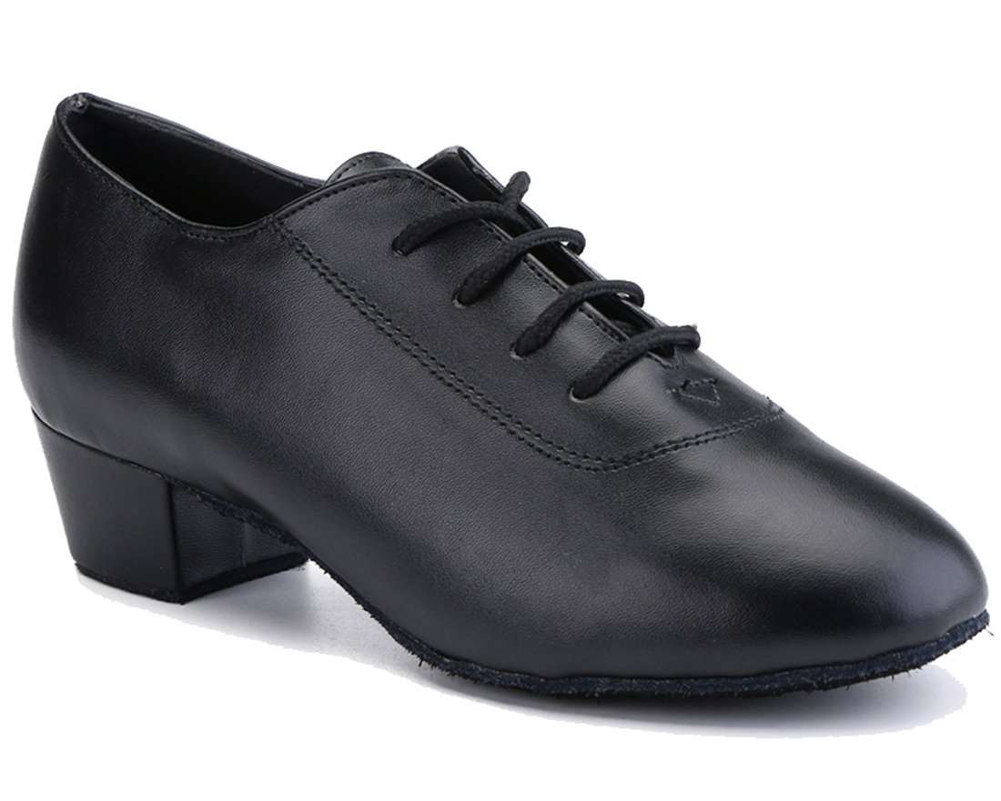 TDA Men's A6001 Fashion Lace-up Black Leather 1 Inches Salsa Tango Ballroom Latin Modern Dance Shoes 6 M US