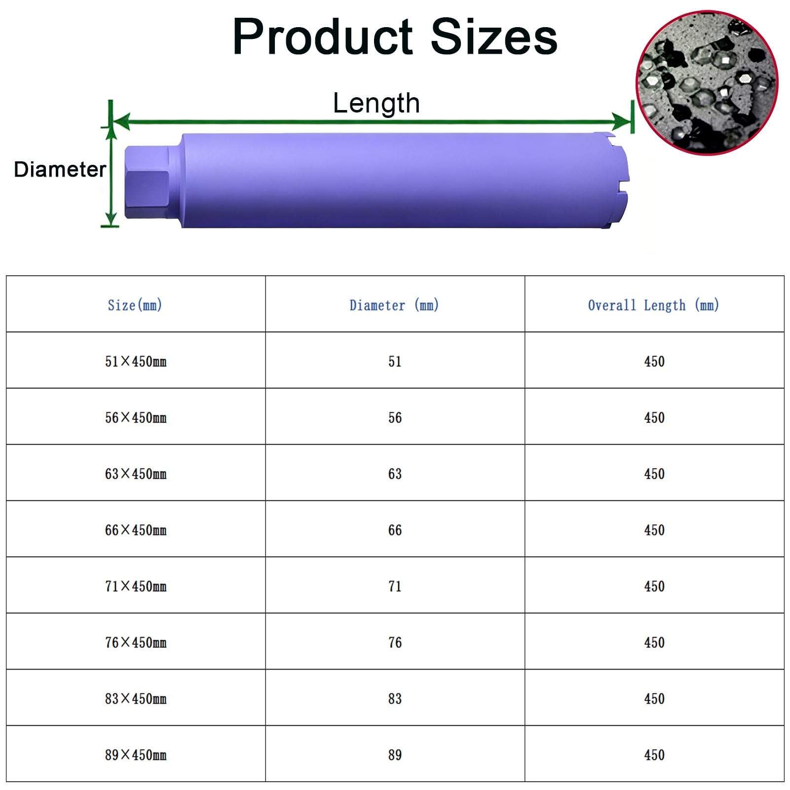 450mm Diamond Core Drill Bit Wet 1¼" UNC for SDS Plus, Ø 51-89mm Diamond Hole Saw for Concrete, Masonry, Brick(56x450mm)