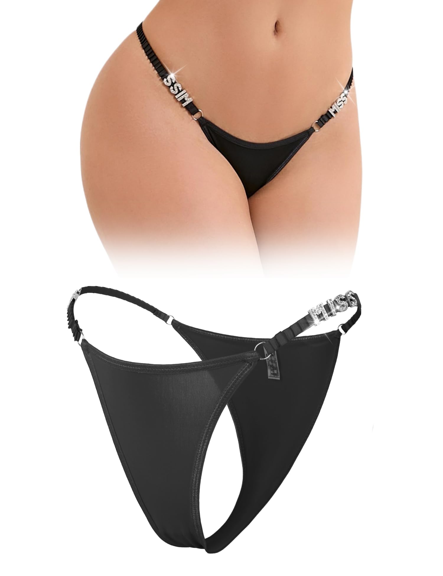Perizoma Donna Taglie Forti 50-110kg - Mutandine Pizzo Brasiliana Regolabili Con Strass E Fodera Cotone