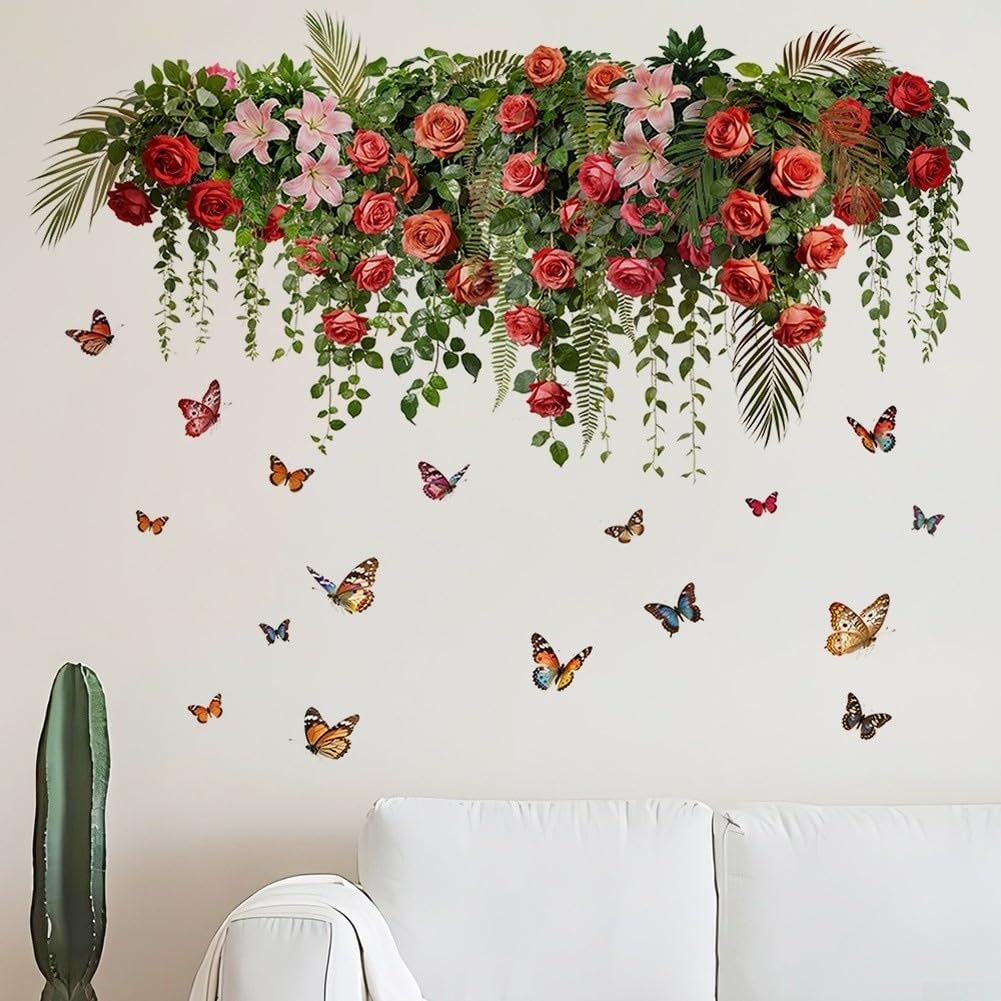 Vinilo de mariposa y flor decorativo para azulejos de cocina y cristal de baño