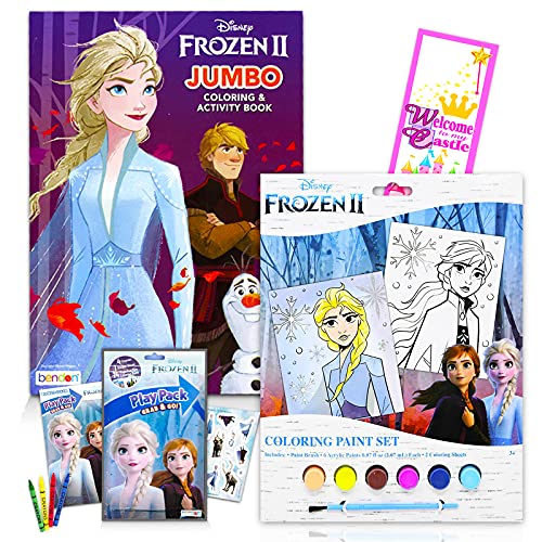 Classic Disney Disney Frozen Paint Posters Set - 4 Pc Bundle with Frozen Painting Activity Book, Coloring Books, Stickers and More | Frozen Anna and Elsa Activities for Toddlers, Kids