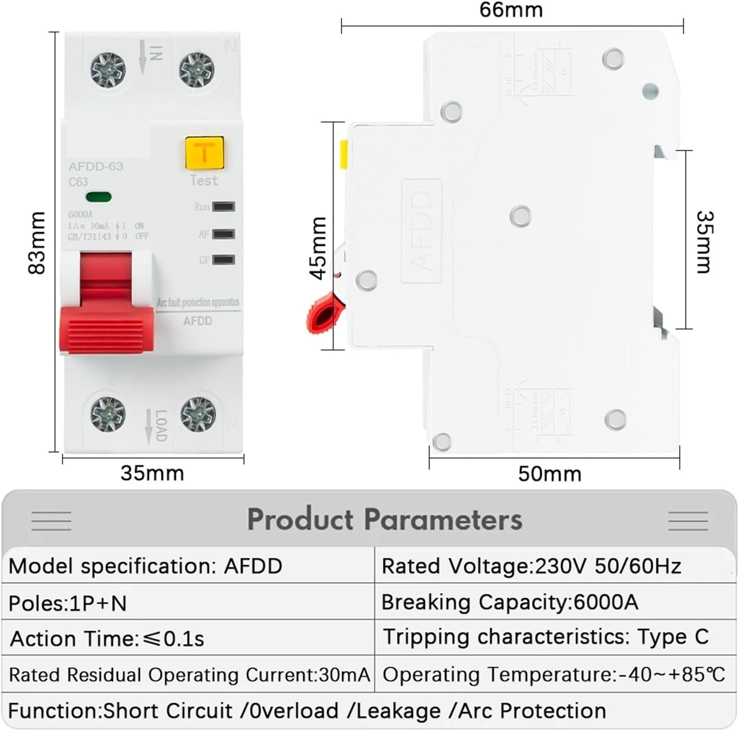 Fault Arc Protector Circuit Breaker Main Switch Short Circuit Protection Leakage Protection Overload Protection(63A)