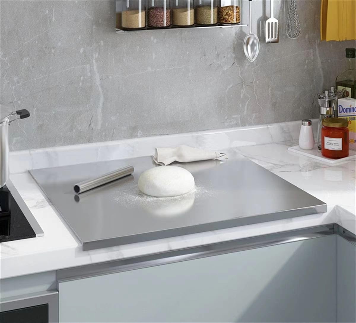 40 * 30CM Stainless Steel Cutting Board, chopping board for Kitchen,L Shape Pastry Board，Kneading Board Cutting Mats，suitable for meat, fruits, vegetables, bread, and baking