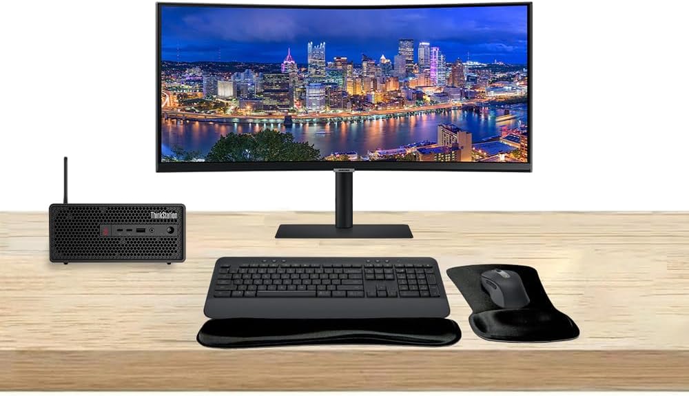 Lenovo ThinkStation P3 SFF i7, 64GB RAM, 1TB SSD, RTX A2000 12GB Bundled with ViewFinity S65UA 34” Curved 2K UWQHD, MK650 Wireless Keyboard & Mouse, Gel Mouse & Wrist Pad