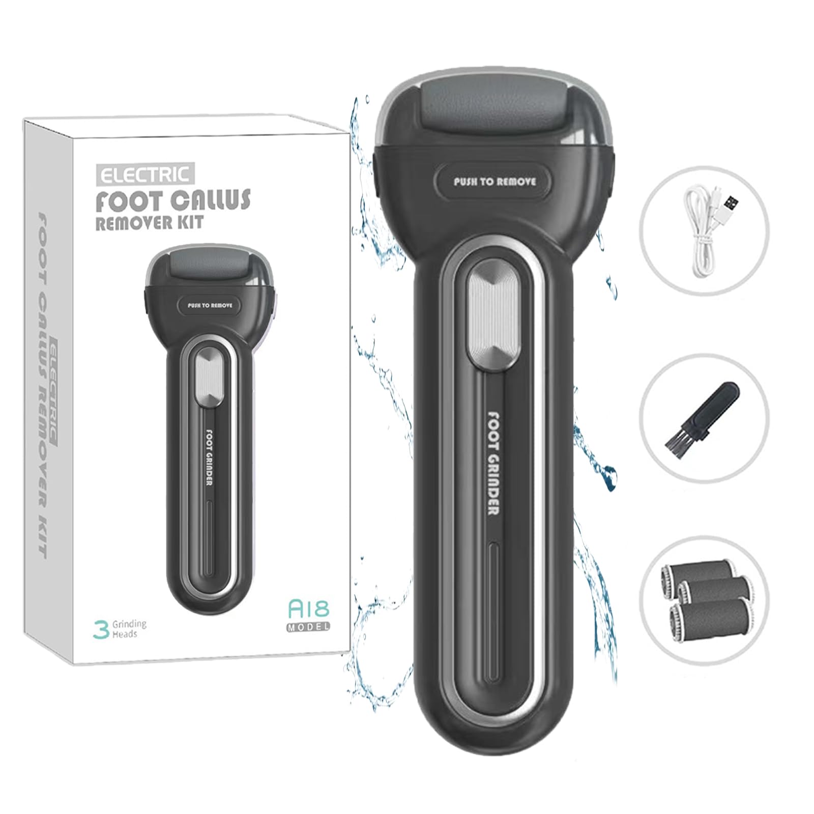 Kequsprk Electric Foot Grinder, Electric Feet Callus Remover with 3 Interchangeable Heads 1 Cleaning Brush USB Cord for Remove Calluses, Dead, Hard Cracked Dry Skin