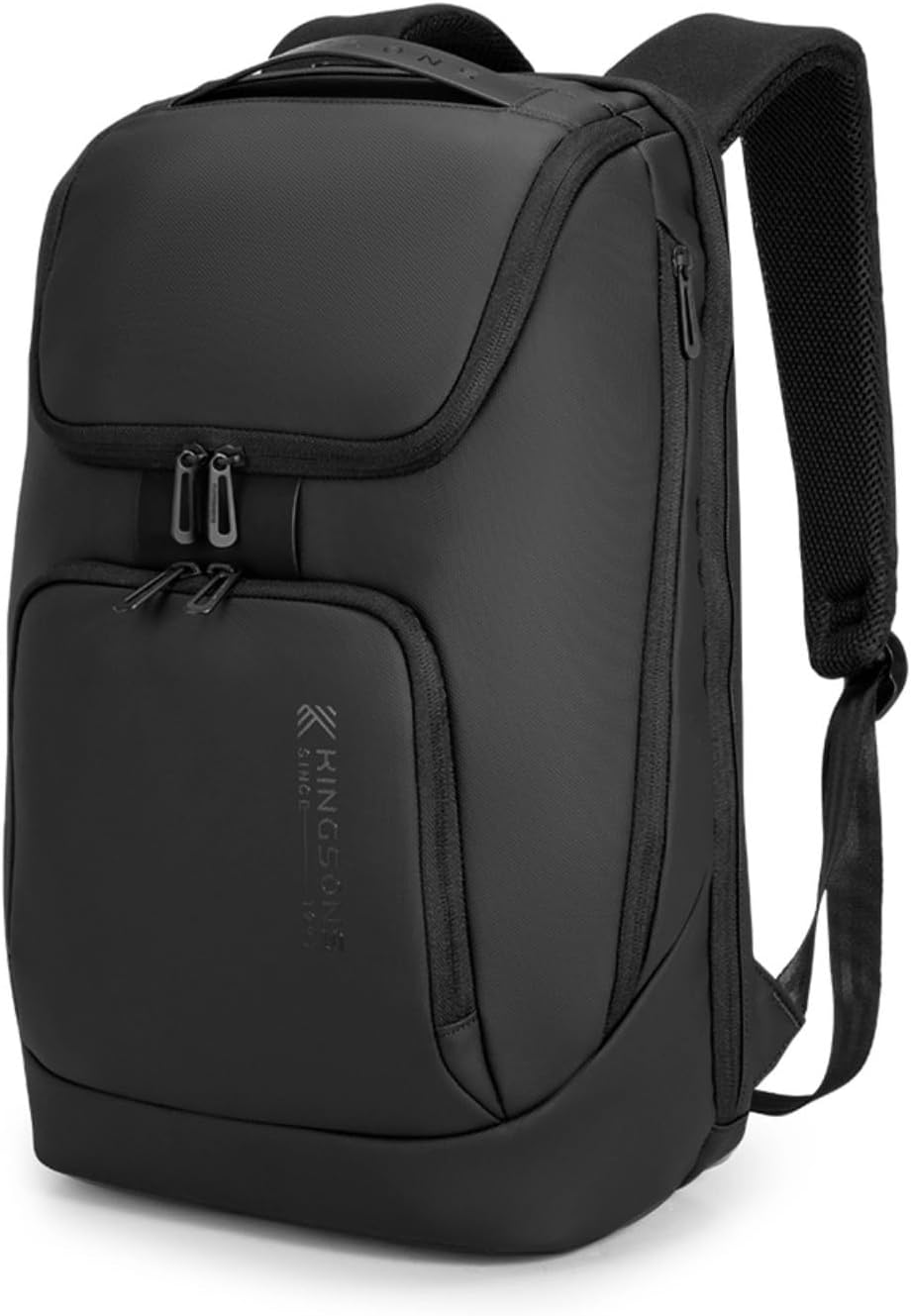Kingsons Travel Backpack for Men, 19L Black Business Backpack with 15.6 Inch Laptop Compartment, Waterproof Polyester College Bookbag, Luggage Sleeve for Travel & Work
