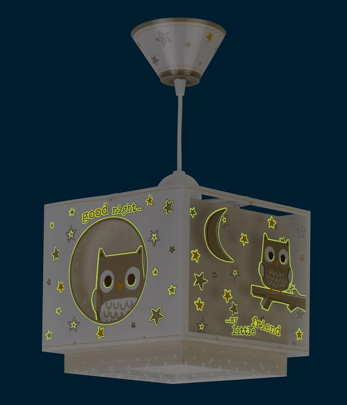Dalber Lámpara Techo Colgante Infantil Good Night Búho 63392M E27 | Incluye difusor de luz inferior extraible; Habitación niños; lámparas infantiles; animales