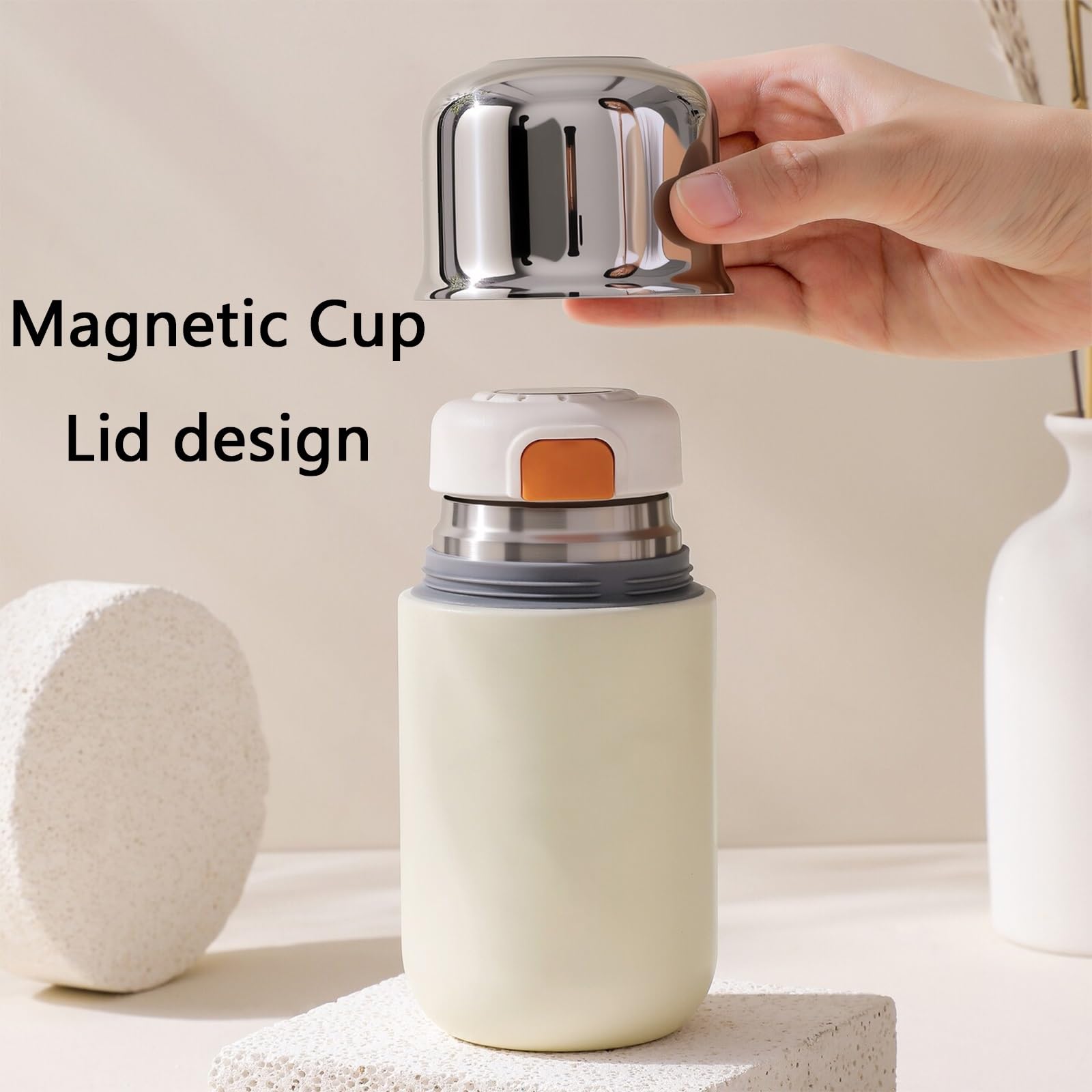 Isolierbecher, Kaffeebecher Thermo, Magnetischer Deckel, Auslaufsicher und Rutschfest, Leicht und Handlich, Geeignet für Heiße und Kalte Getränke(Black,350ml)