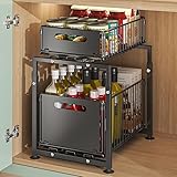 Purova Küchenschrank Organizer mit Verstellbarer Höhe 41-49CM, 2 Etagen Ausziehbares Küchen Organizer, Küchenregal Arbeitsplatte Metall Unterspüle für Badezimmer, Küche (Doppelschicht)