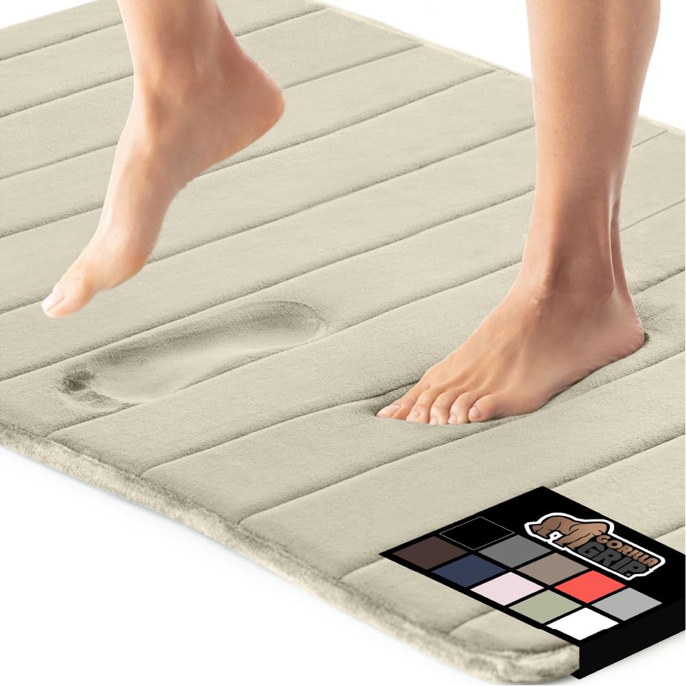 GORILLA GRIP Memory Foam Bathroom Rug, 30x20 Champagne, Soft Absorbent Comfortable Bath Mat, Dots on Underside, Machine Wash Bathmat, Cushioned Shower Floor Carpet Rugs, Room Decor Accessories