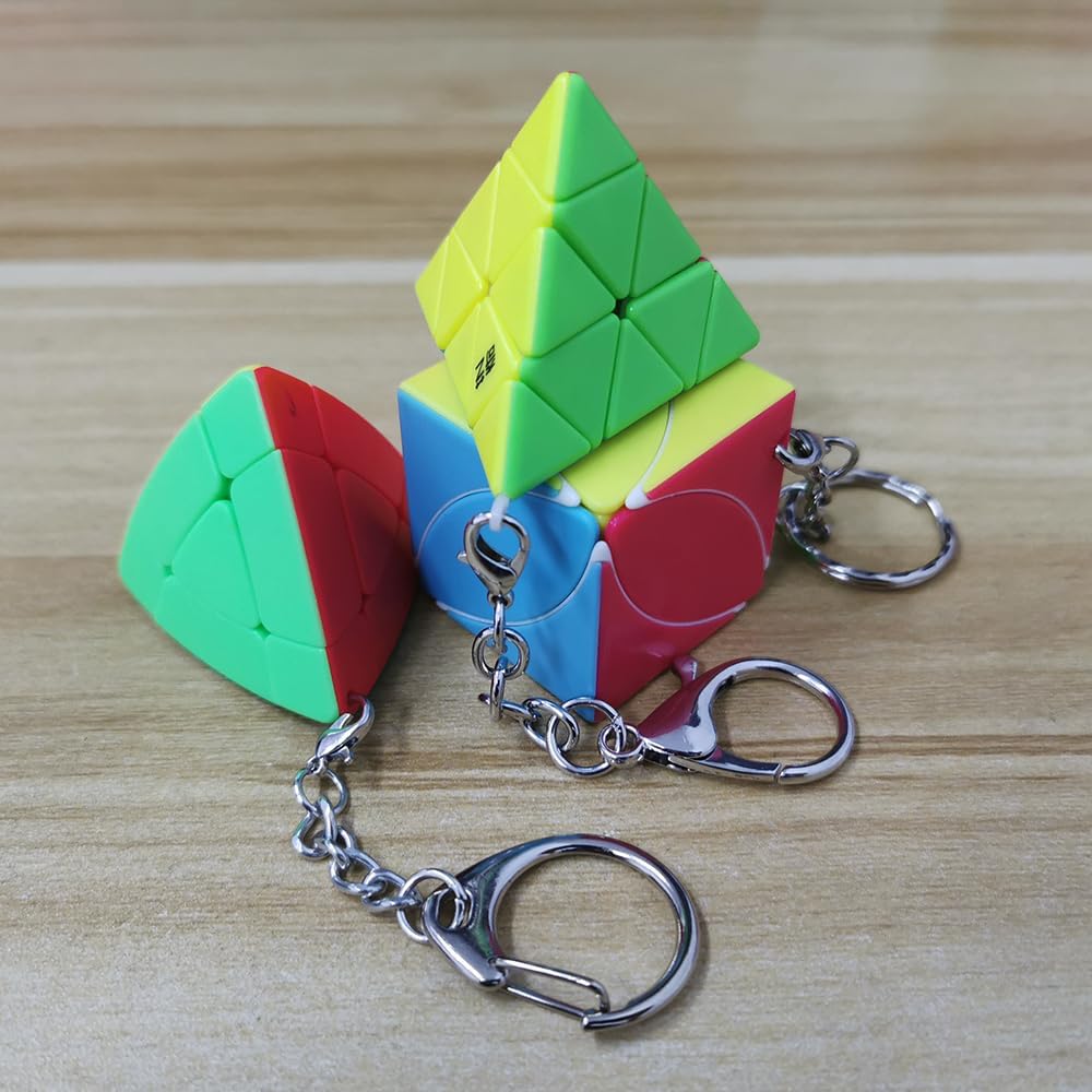 Mini Key Chain Cube Puzzle, Speed Cube Set, Key Ring Cube of Ivy 3x3 Pyramid and 3x3 Magic Tower, Pocket Sized 3D Keychain Puzzle, Stickerless, 3 Pack