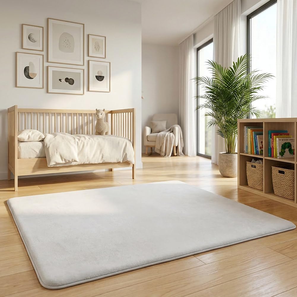 Vicloon Alfombra Gateo Infantil, Alfombra Bebé Acolchada 150 * 180 cm y 3cm Grosor, Mat Suelo para Bebe Rellena de Esponja con Superficie de Franela, para Mesa de Centro o Esterilla de Yoga.