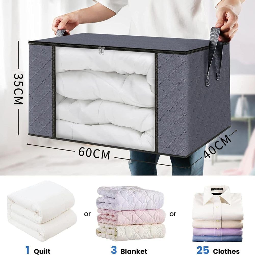 6 Pack Large Storage Bags for Clothes Foldable Storage Bins, Closet Organizers and Storage Containers, Blanket Clothing Comforter Closet Toys Storage, Moving Totes, 90L, Grey