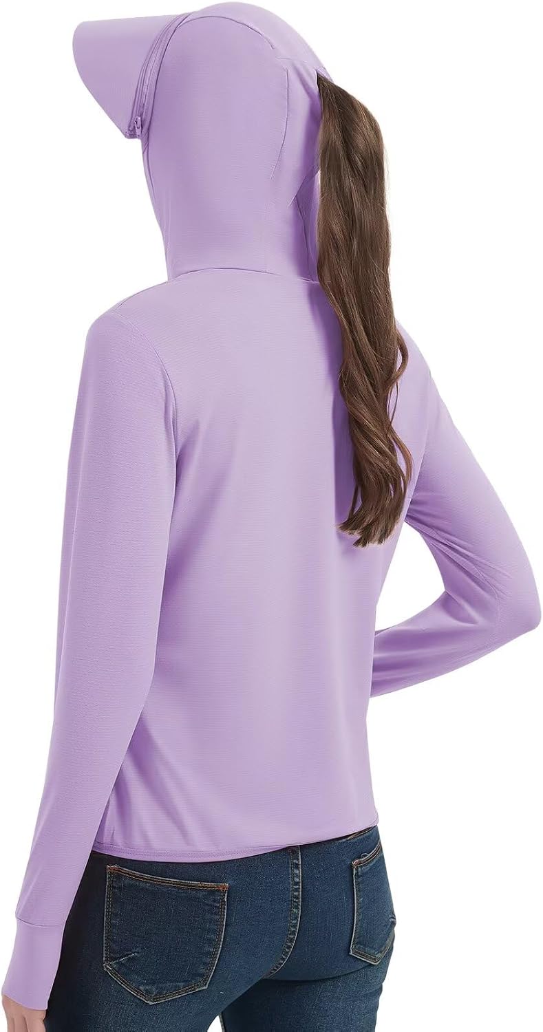 Women's UPF 50+ Sun Protection Jacket Lightweight Cooling Long Sleeve Sun Shirt with Hoodie Brim for Outdoor Hiking