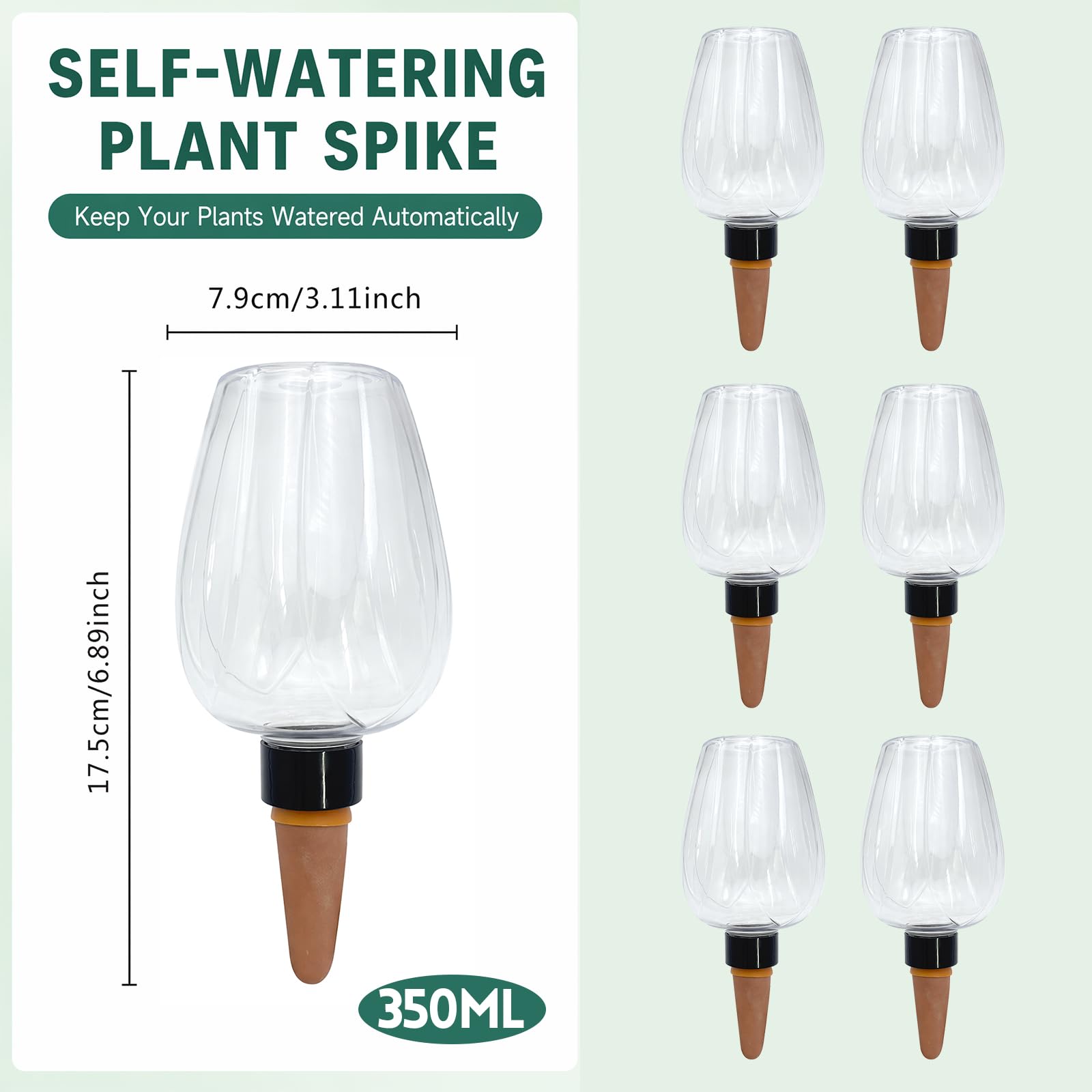 Set 6 sfere annaffiatura automatica 350ml | punta porosa plastica sistema irrigazione automatico per piante domestiche balcone giardino durante le vacanze