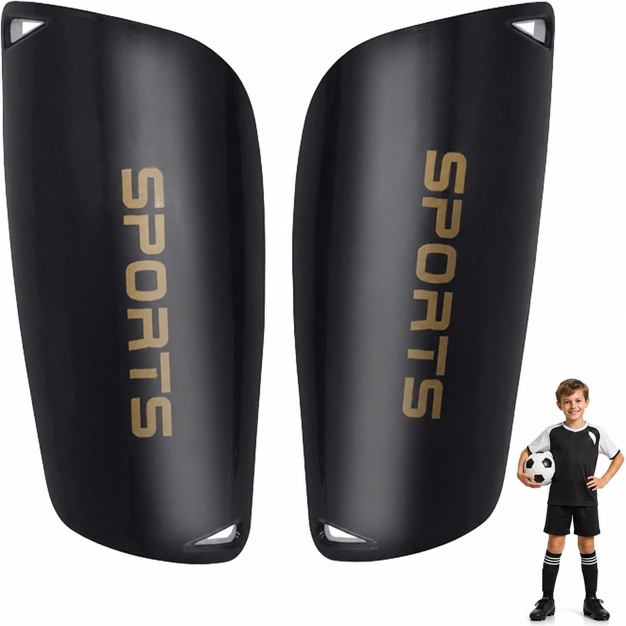 Black Kids Football Shin Pads, Protective Guards for Soccer Football Hockey