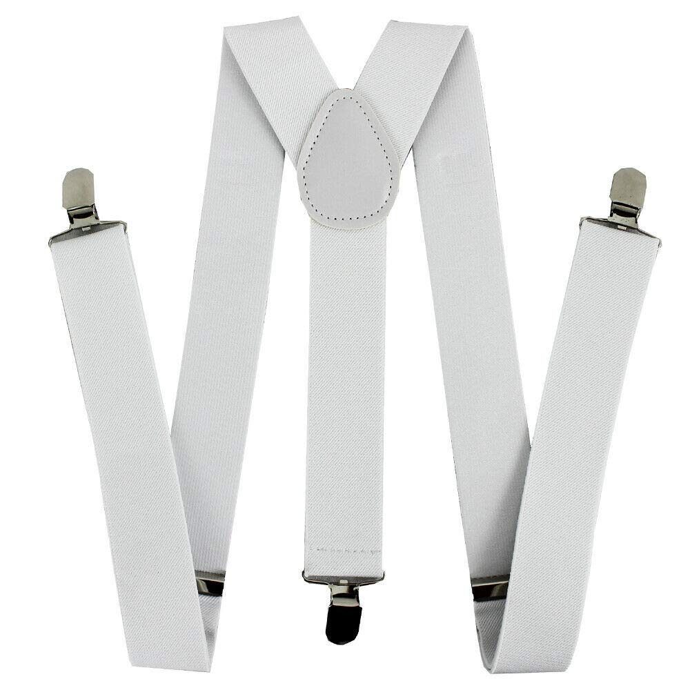Golden Beads Men's White Adjustable Braces Wo Unisex Trouser Elastic Y-Back Suspenders Clipon (White)