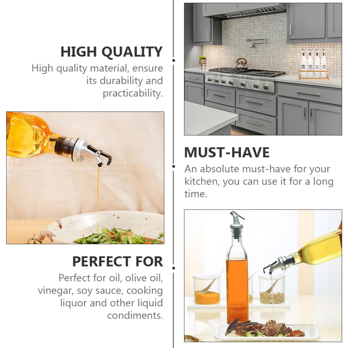 Abaodam Bouteilles Multi-Usages en Verre 250 Ml Lot de 4 pour Condiments, Adaptées à Huile, Vinaigre et Sauces