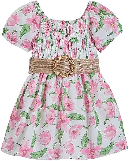 Hopscotch Girls Floral Casual Dress in Pink Color