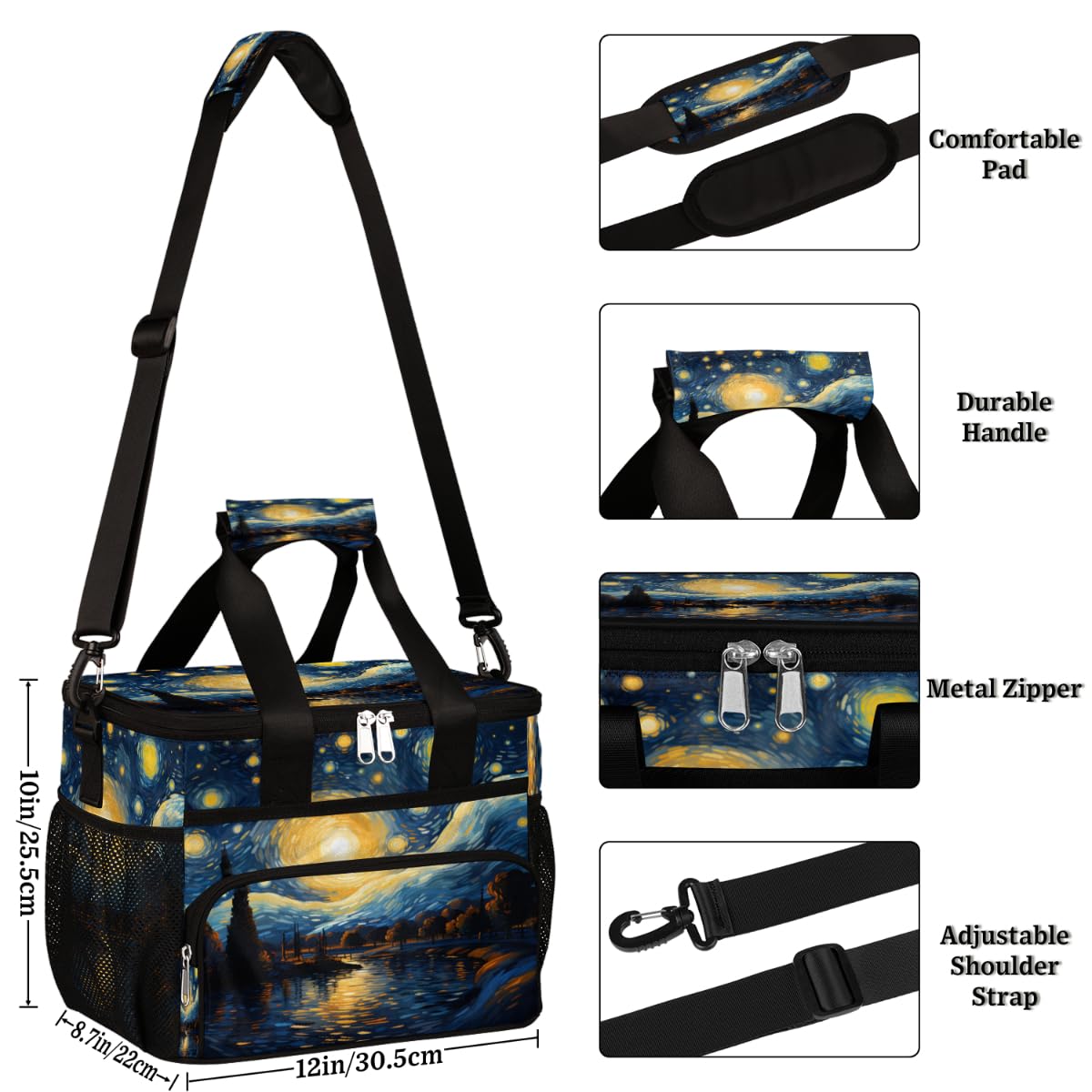 Art Painting Insulated Picnic Backpack Lunch Box for Women Men Picnic Basket Tote Lunch Bag Picnic Bag Portable Lunch Bags for Picnic, Beach, Work, Trip,Office, Camp Starry Night
