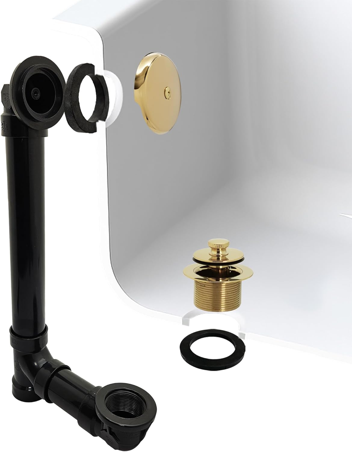 Westbrass A49411-01 14" Sch. 40 ABS Bath Waste & Overflow Assembly with Twist & Close Drain and One-Hole Faceplate, Polished Brass