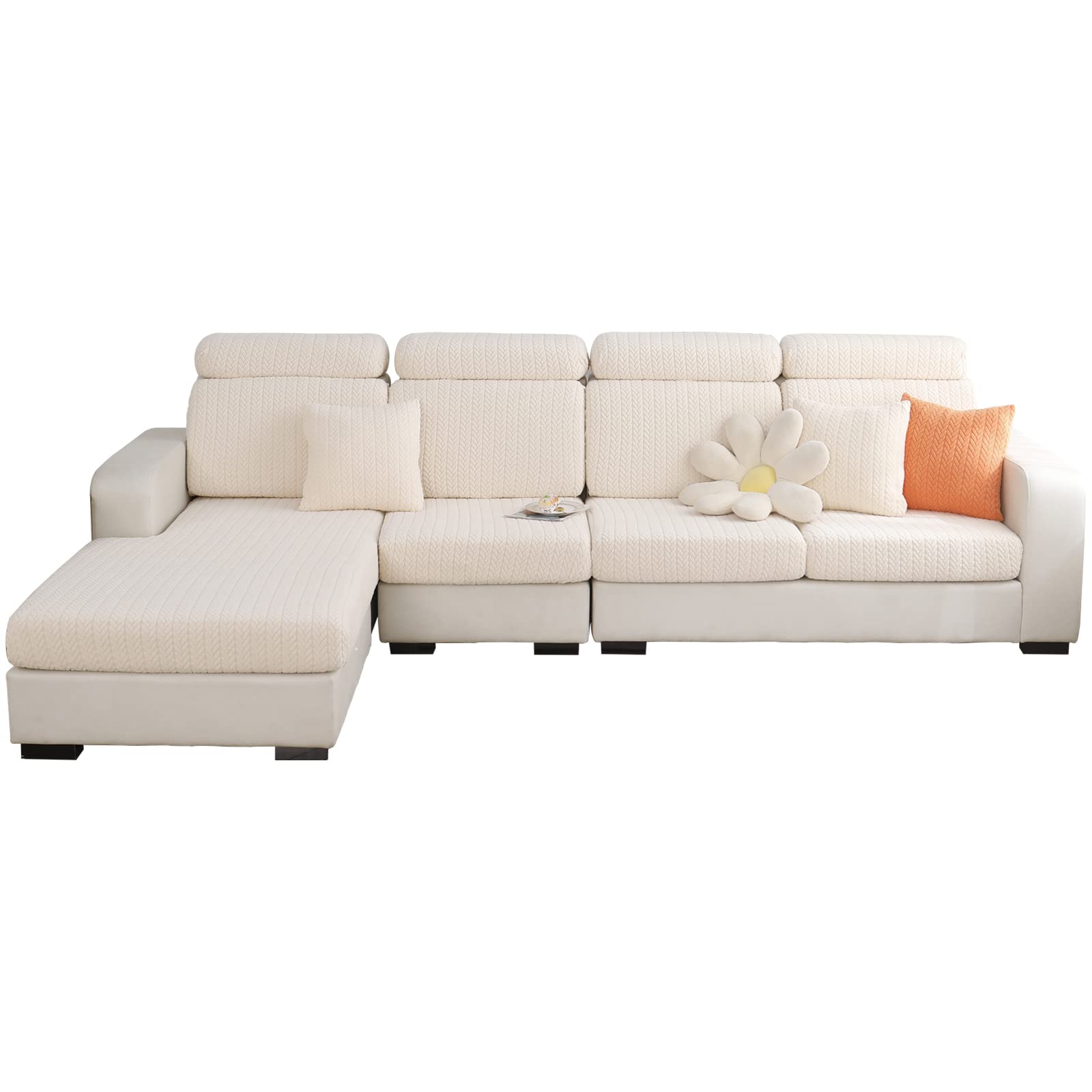 SHANNA Super Stretch Sofa Seat Cushion Cover, Universal Sofa Covers Non-Slip and Soft Sofa Slipcover, L Shape Thick Jacquard WearResistant Furniture Protector Cover(Wheat Cream, M Backrest Cover)