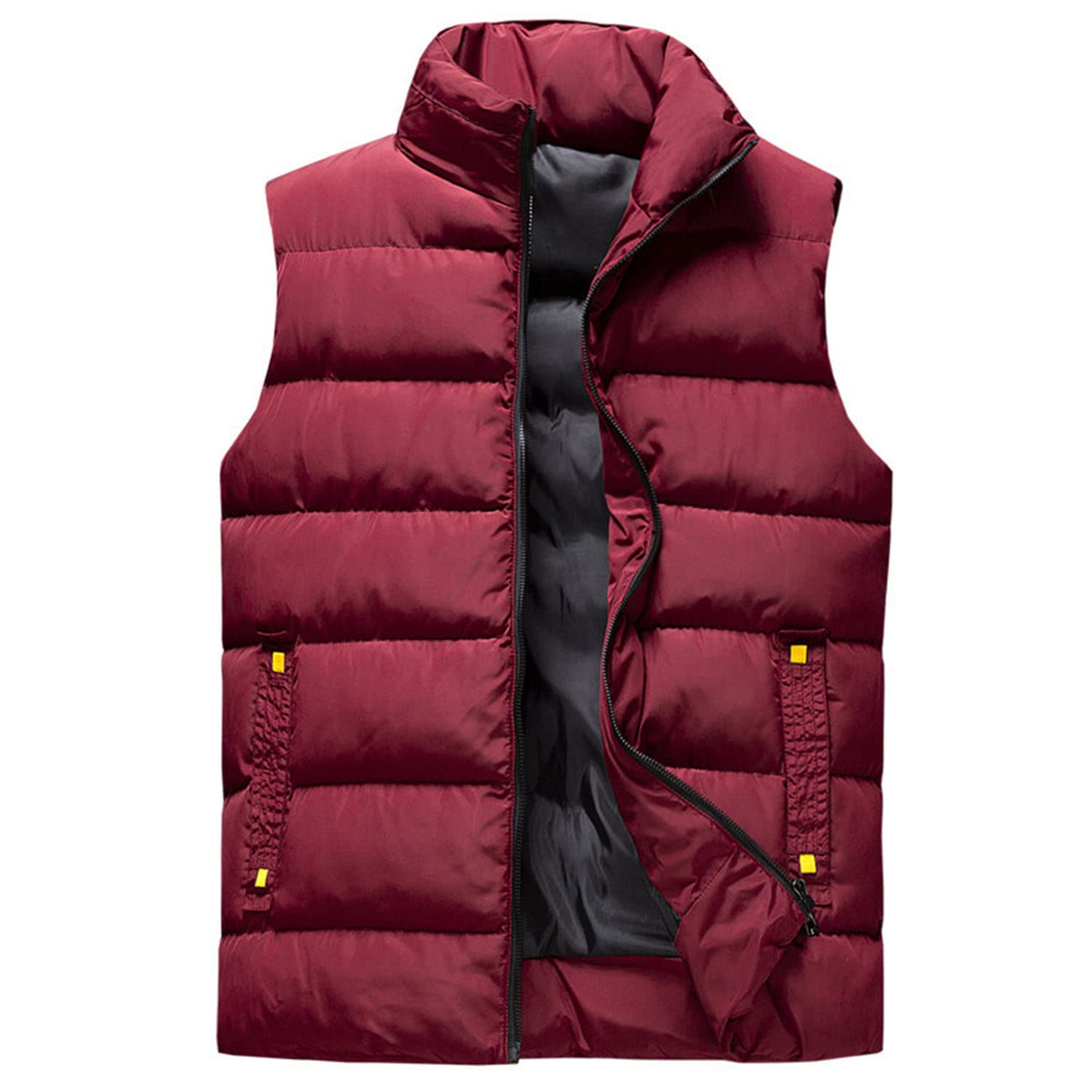 Chaleco De Los Hombres Sin Mangas Cuello De Pie Abajo Chaleco Acolchado Cálido Otoño E Invierno Chaqueta Engrosada con Bolsillo De Cremallera Chaleco Viento Y Frío