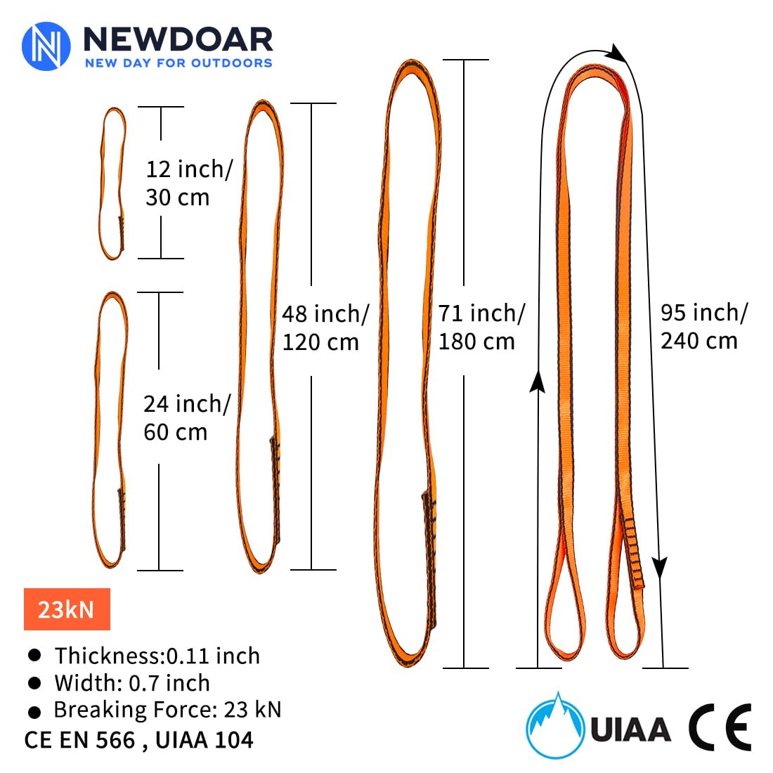 NewDoar Escalade Sling 16mm Nylon Sling Runners ČSN EN566:2017&UIAA 104 Certifié 22KN 4840LB Escalade Cordon Utilitaire,Création d'un système d'ancres,Équipement de Rappel,Le Travail dans Les Arbres - 4