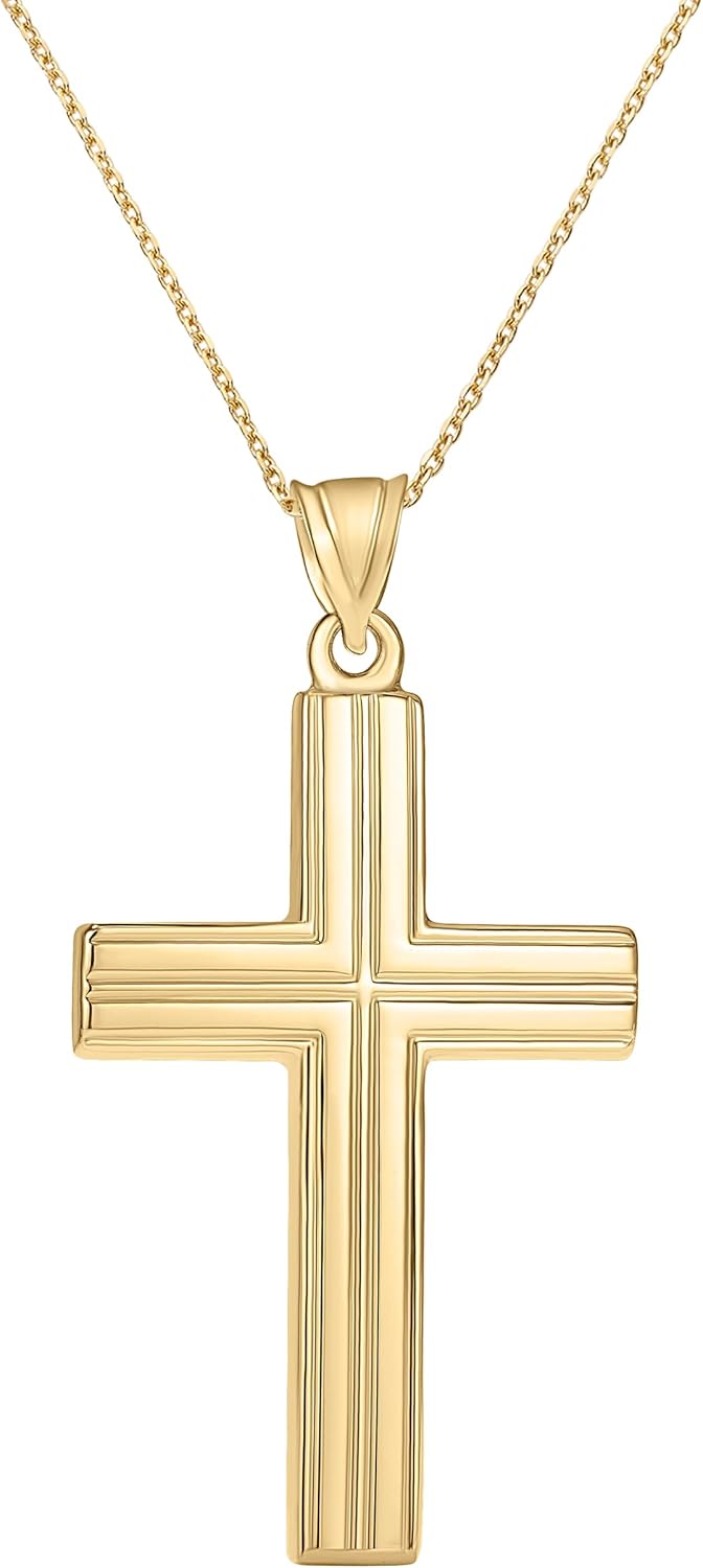 Men's Gold Cross Pendant in 14K Yellow Gold, Choice of Pendant Only or with Matching 20-22" Adjustable Chain