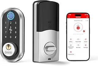 Smart Lock Front Door - SMONET 7 in 1 Fingerprint Keyless Entry Door Lock Deadbolt Digital Lock with App Control Electronic Keypad IC Fobs Biometric Bluetooth Locks Compatible with Alexa Silver