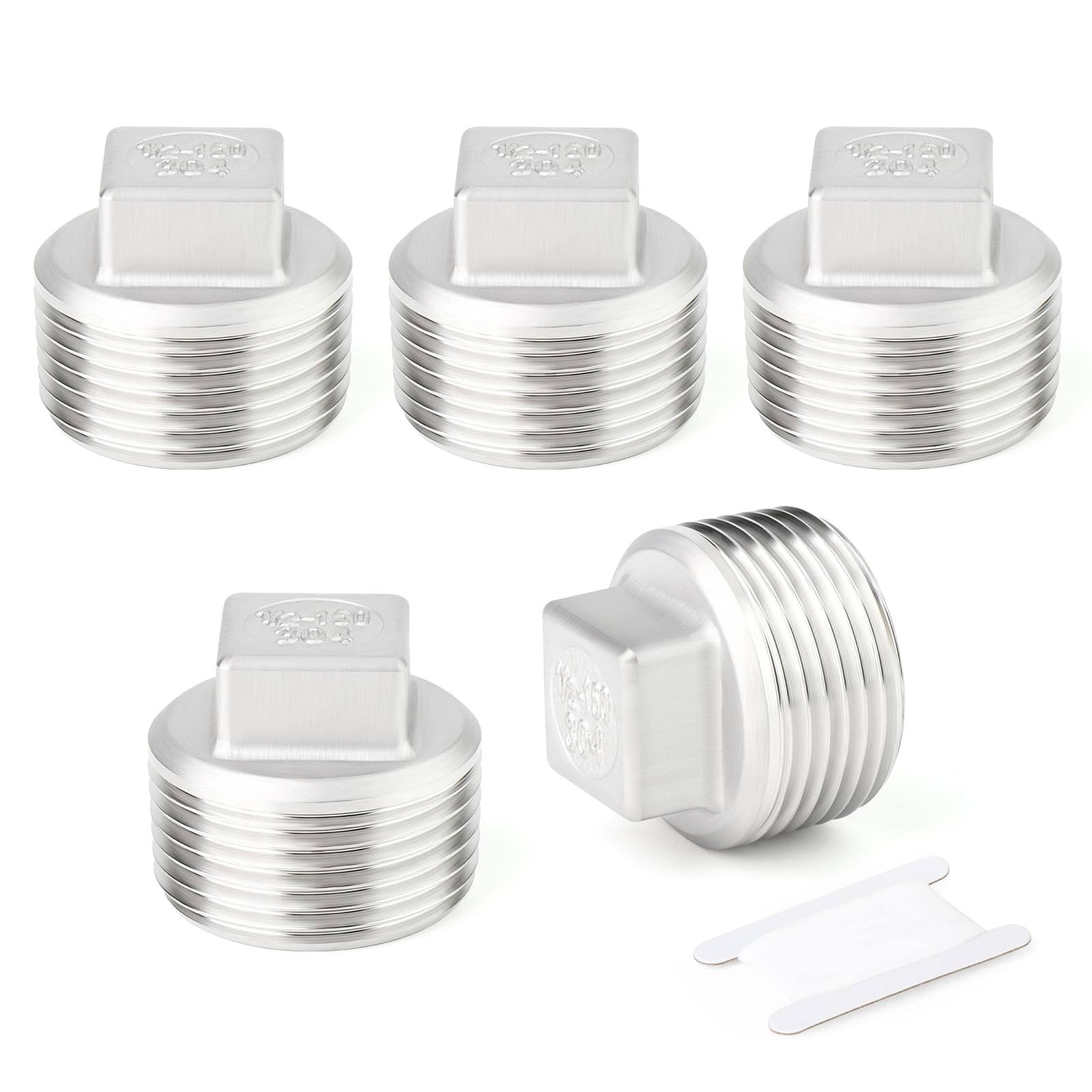 ChillWaves 304 Stainless Steel Pipe Plugs - 1/4" NPT Male Square Head (6-Pack)