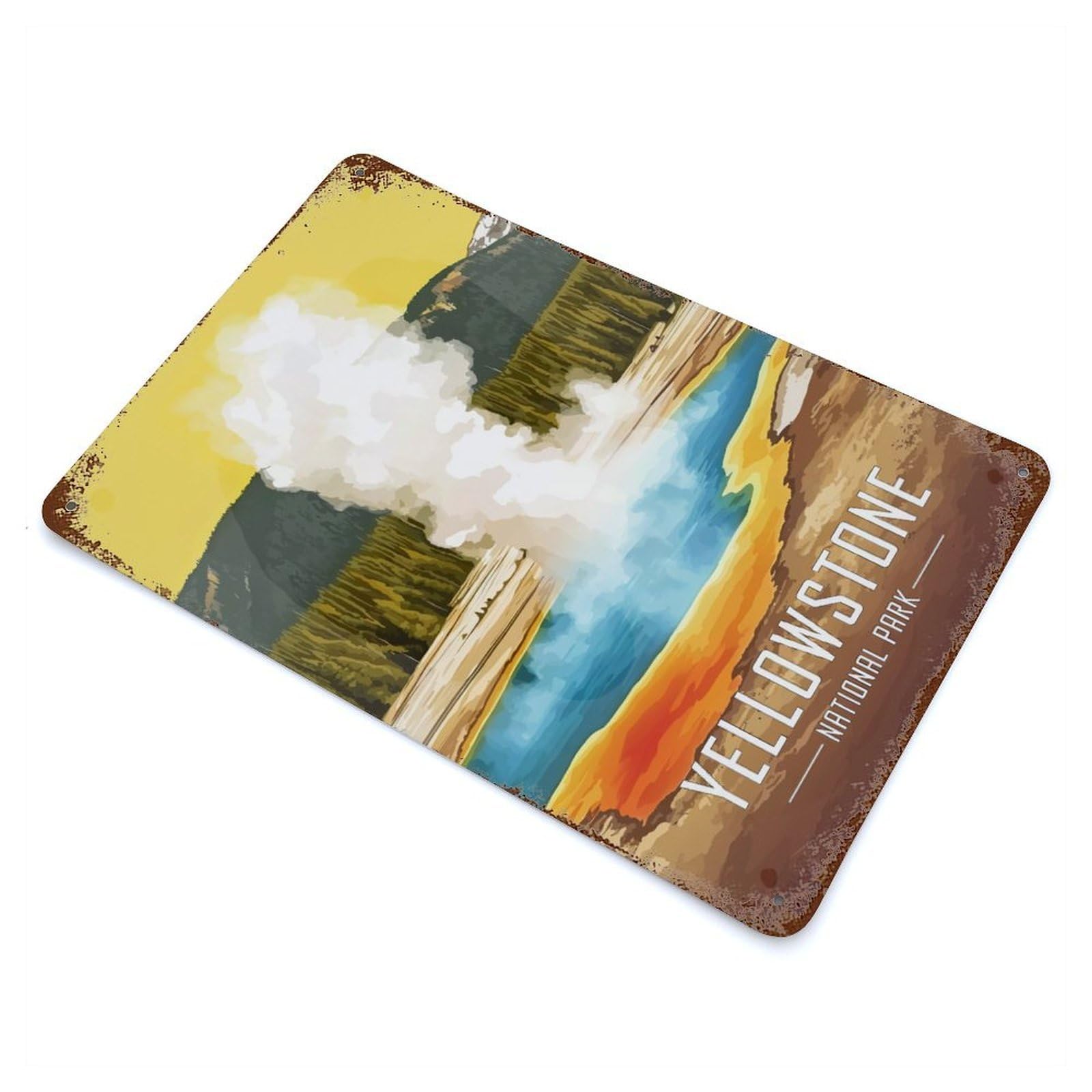 Yellowstone National Park Geyser Weathered Tin Sign 11.8"x7.9", Ideal for Basement, Hobby Room And Garage Decor