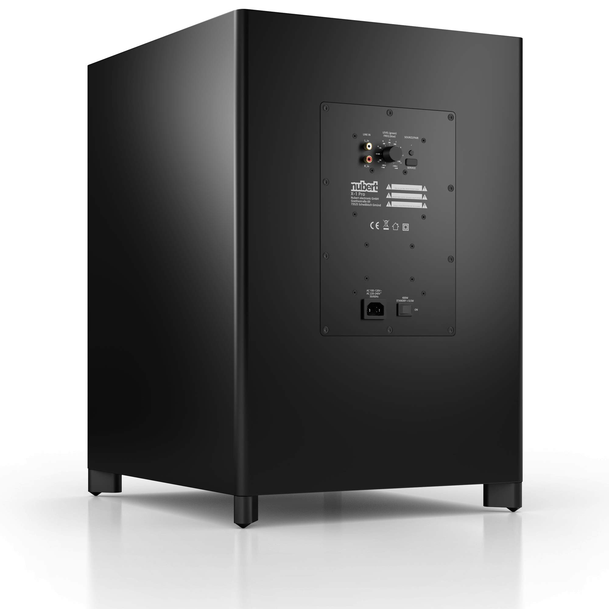 Nubert nuSub XW-1200 | Schwarzer Funk-Subwoofer | Appsteuerung mit Einmessung | High End Woofer für 5.1 Sets | Heimkino Aktivsubwoofer mit Downfire-Technik | LFE-Box mit 420 Watt | Bass unter 20 Hz