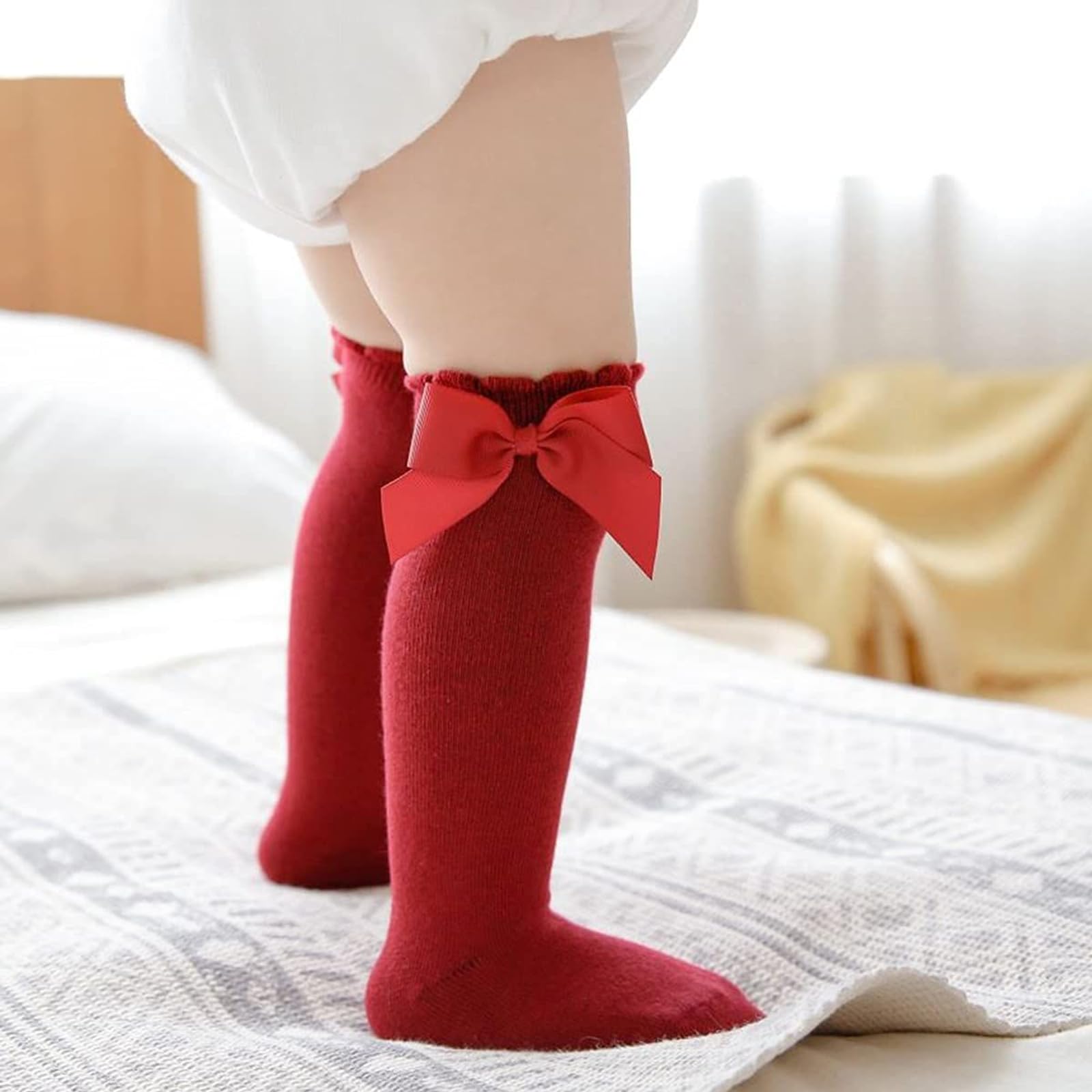 CozyWay Kniestrümpfe für Babys, Mädchen, 3/6er-Pack, Bogen, lange Strümpfe, Kleinkinder, Socken, Rüschen, Uniform, Schuluniform, Leggings