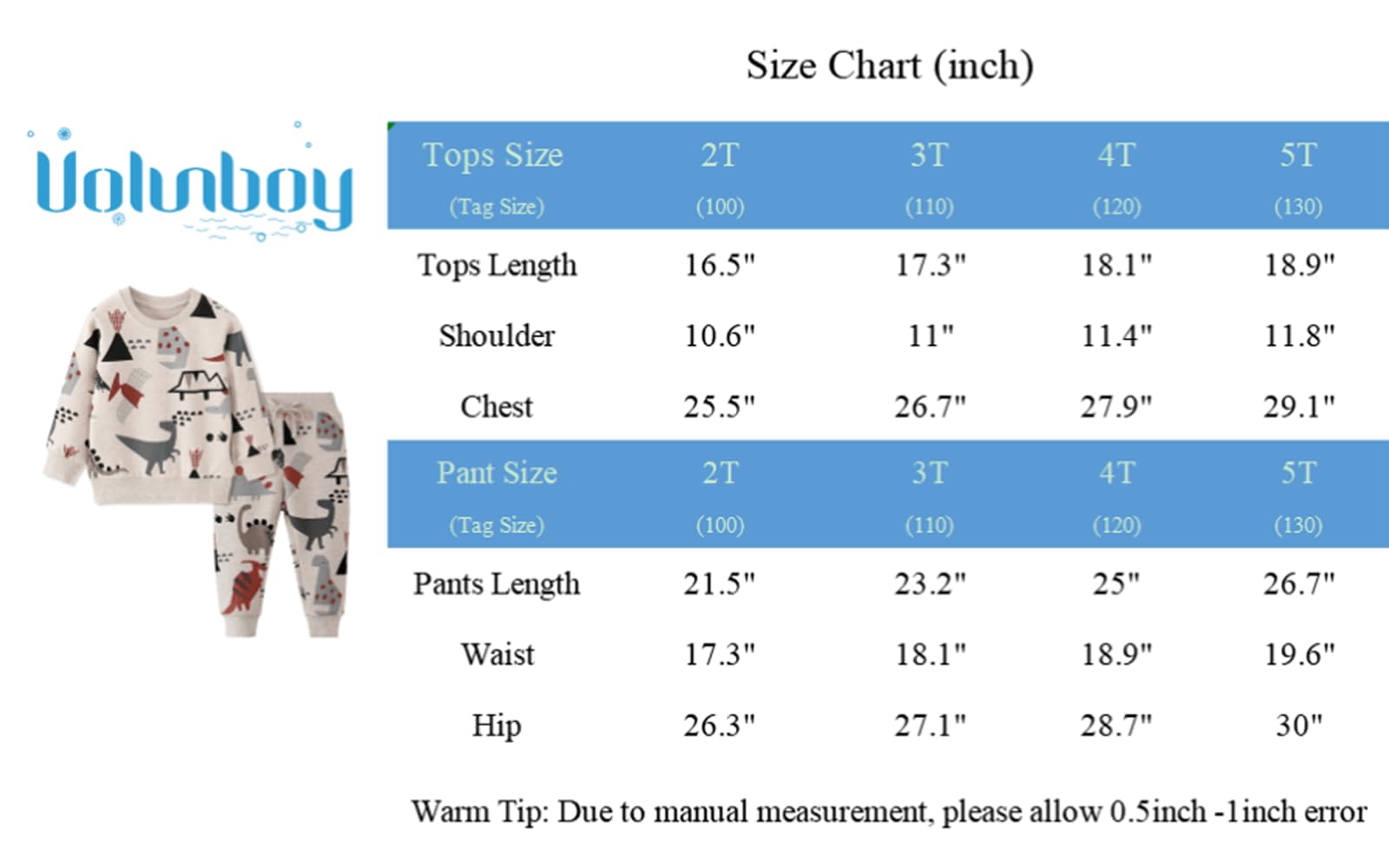Volunboy Ensemble de vêtements pour petit garçon - Pull à manches longues - Pantalon de jogging - Tenue 2 pièces