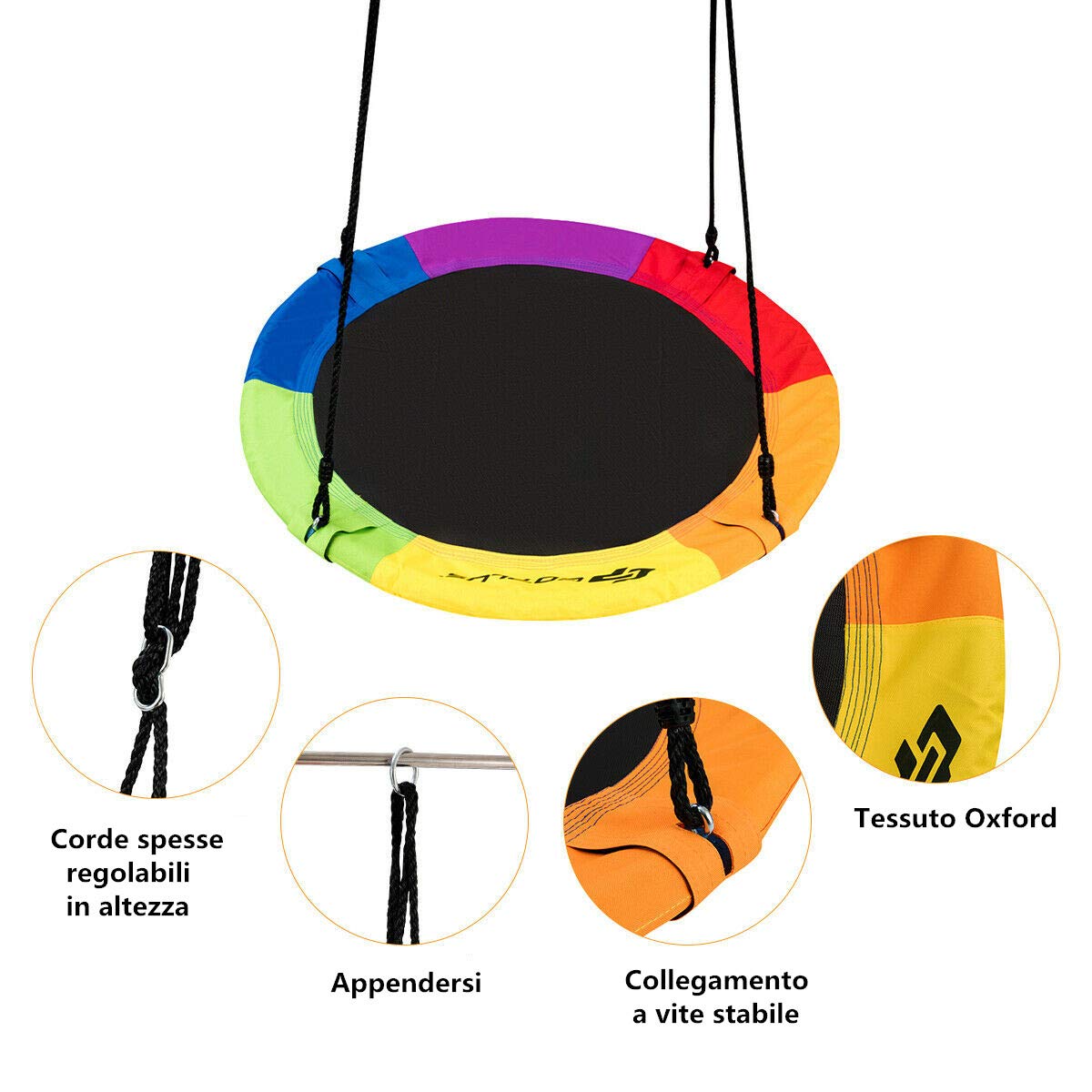 COSTWAY Altalena da Giardino a Nido per Bambini, Sedia Sospesa Giardino con Telaio in Metallo, Regolabile in Altezza 100-160 cm, per Adulti e Bambini, Portata 150 kg (Colorato)