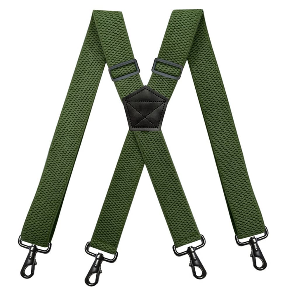 YYKSYDPT 1.5Inch Suspenders,Heavy Duty Work Suspenders Men,Sturdy Suspender with 4 Carabiner Hooks Adjustable Elastic X Shape Mens Braces for men Trousers (Military Green)