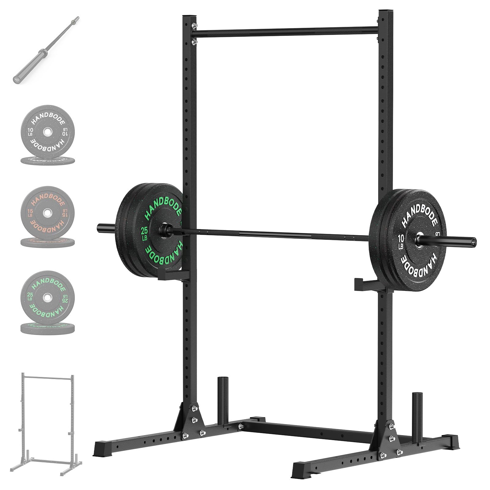 HANDBODE Squat Rack, 7ft Barbell, Weight Plates Set 100 lb, Home Gym Equipment, Black