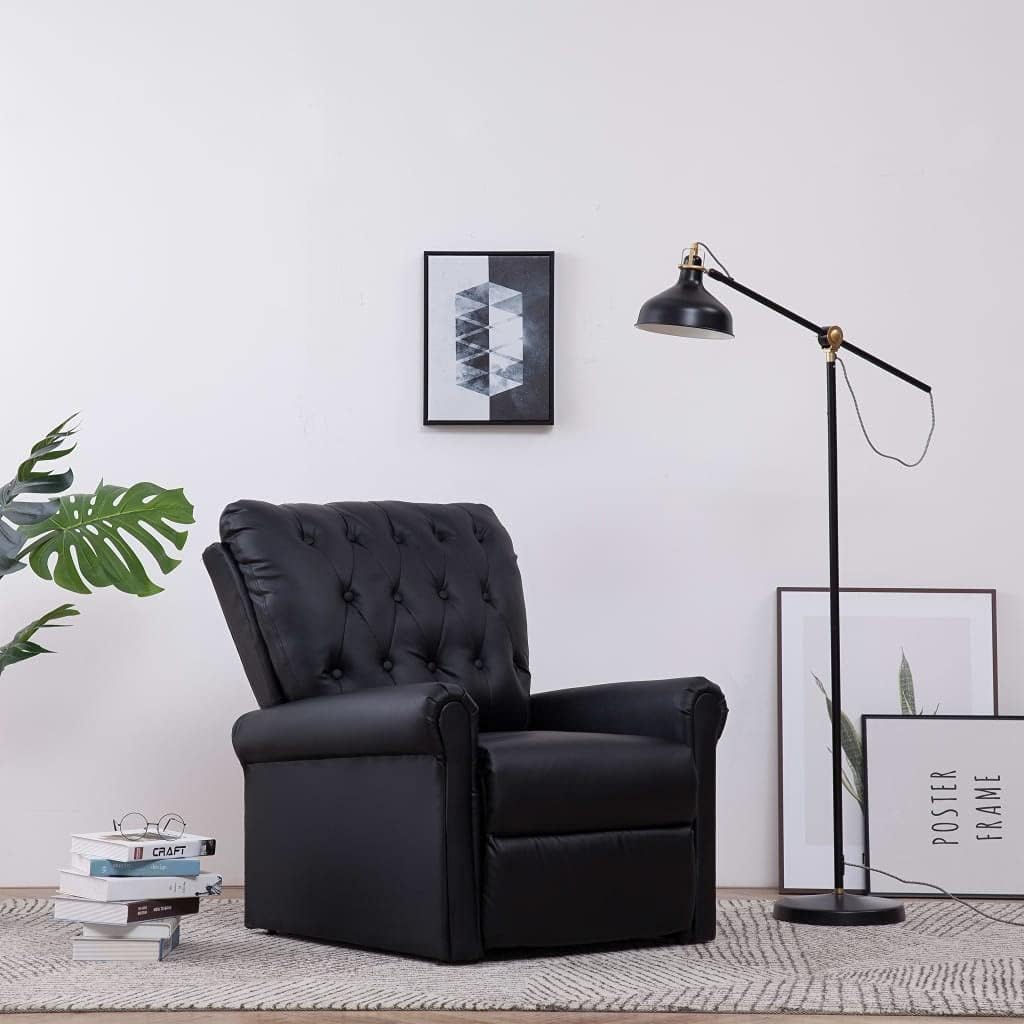 Modern Reclining Chair Faux Leather Home Theater Seat Adjustable Backrest and Footrest Heavy Duty Living Room Armchair Black
