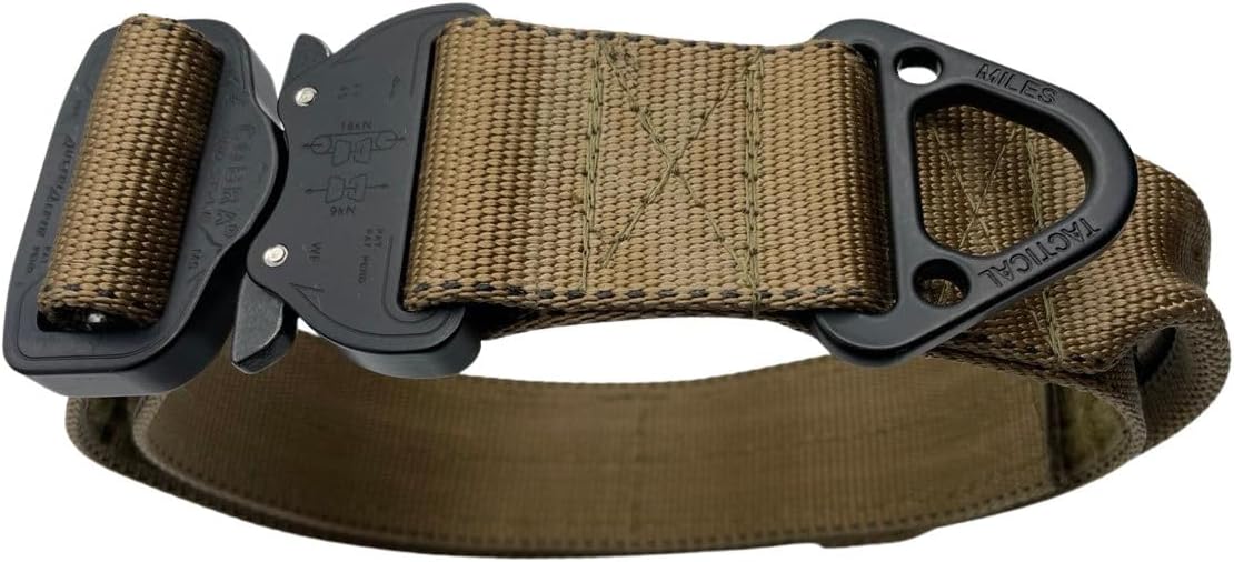 Miles Tactical Cobra Buckle Dog Collar Heavy Duty for Large Dogs K9 and Military Made in USA (Large with Handle, Coyote Brown)