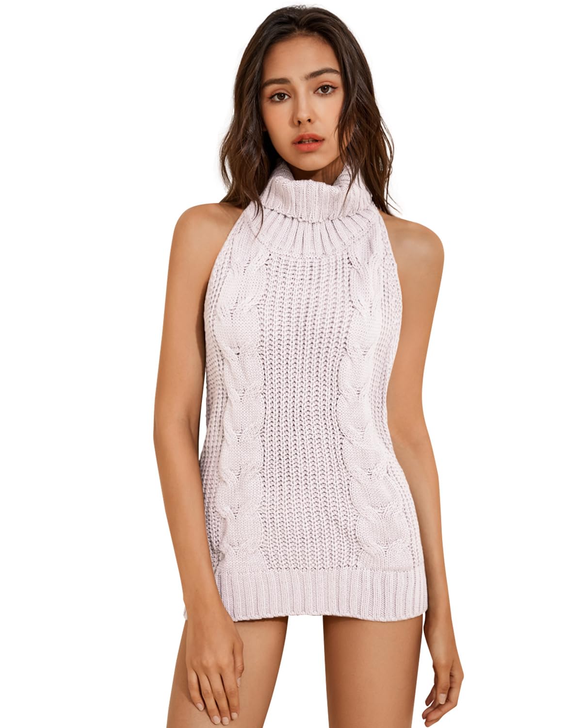 YOMORIO Womens Anime Virgin Killer Sweater Japanese Turtleneck Knitted Underwear Backless Pullover: Medium White