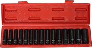 15 Pieces 1/2-Inch Drive Metric Deep Impact Socket Set 6 Point 10-24mm,Heavy Duty Impact Socket Set with Portable Case