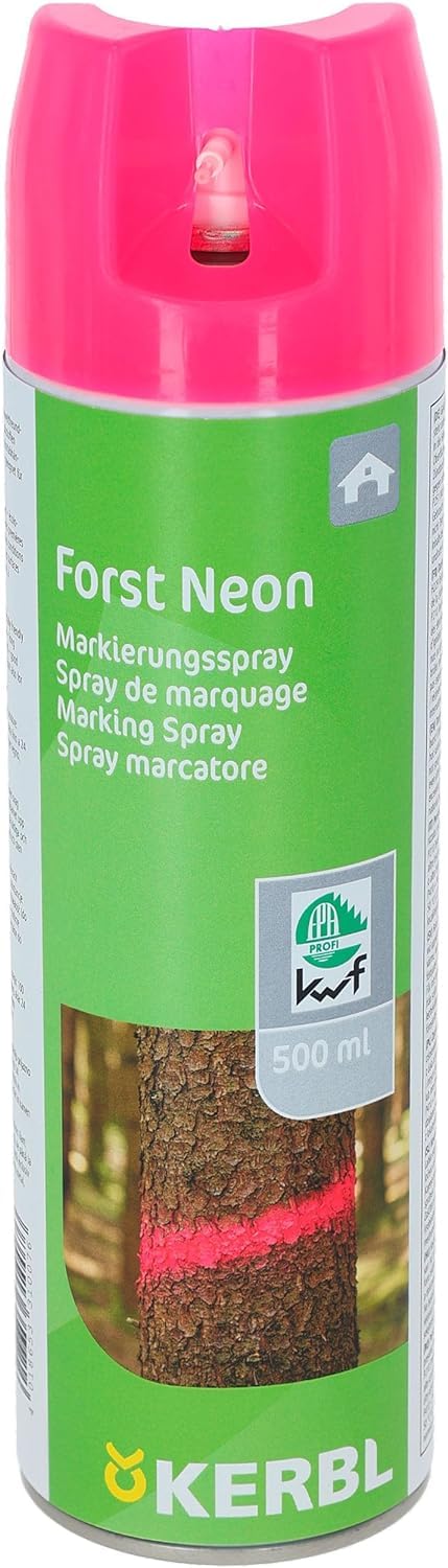 Kerbl Spray für fluoreszenten Waldmarke - 500 ml Flasche (fluoreszierendes Waldmarkerspray, rosa Fluoreszenz, Bio-Kohlebasis, für Holz/Metall/Beton) 291403